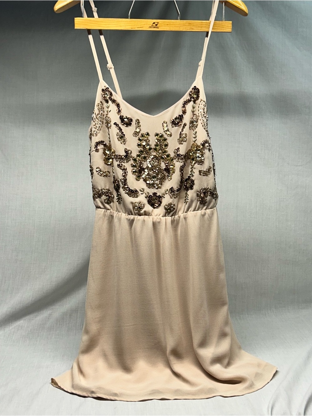 Ark & Co. Sequin Embellished Cami Dress, Beige/Cream, Medium, NWT Defects